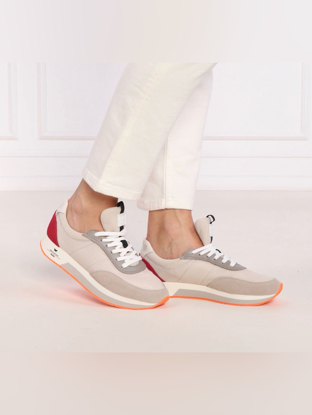 Max Mara Weekend Neutral Mesh & Suede Sneakers With Pink Accents - Size 38